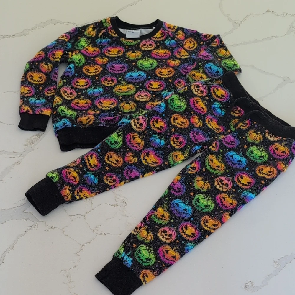 Kids Halloween Pumpkin Sweatshirt & Jogger Set - Black Rainbow Pumpkins